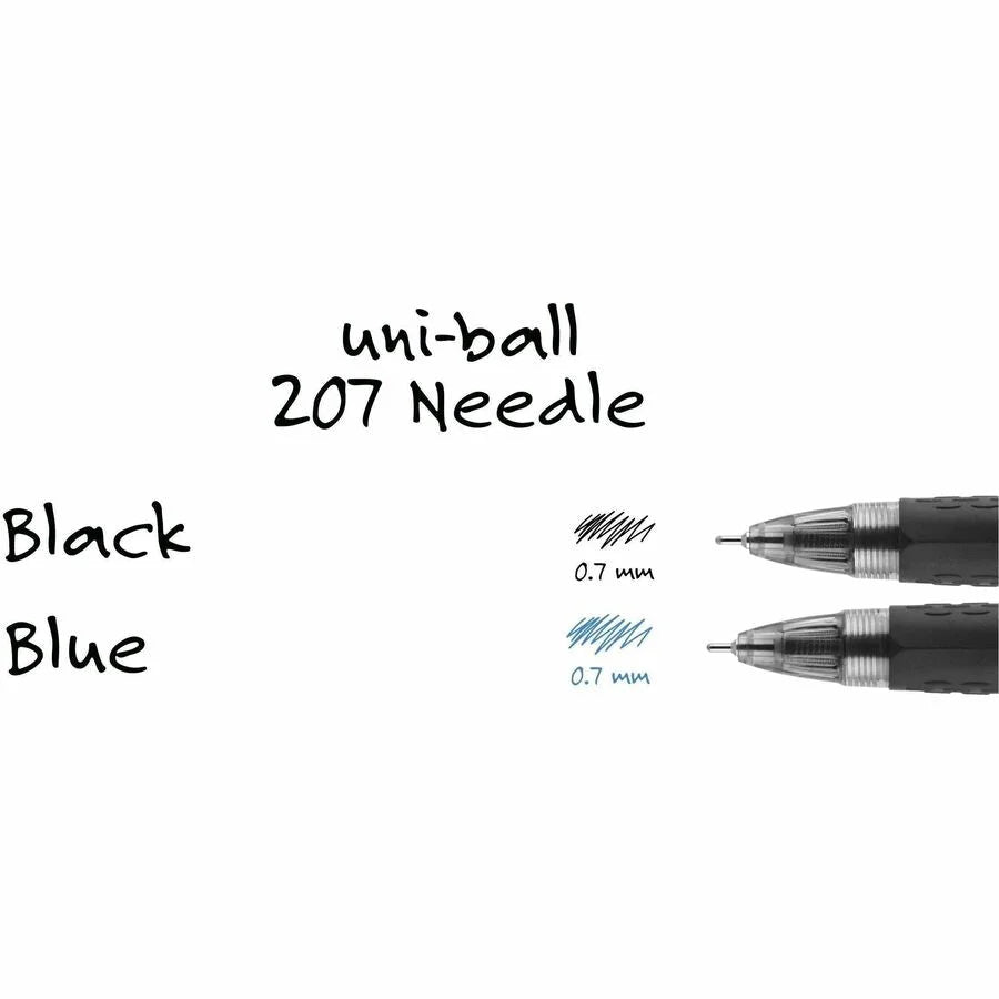 uni-ball 207 Needle Gel Pen: 0.7mm Medium Point Retractable Blue Ink Barrel - Pens