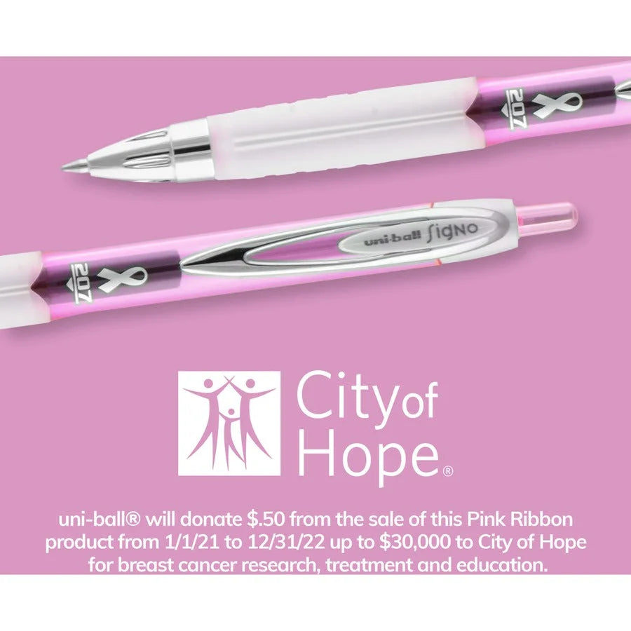 uni-ball™ 207 Pink Ribbon Gel Pens - 0.7mm Point - Refillable & Retractable - Black Ink - Pink/Black Barrel