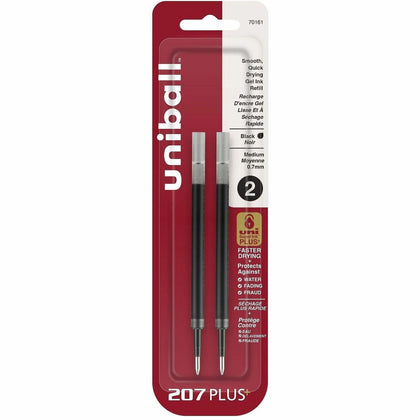 uni-ball 207 PLUS+ Gel Pen - 0.70mm Medium Point - Black Ink - Super - 2 Pack - Refills
