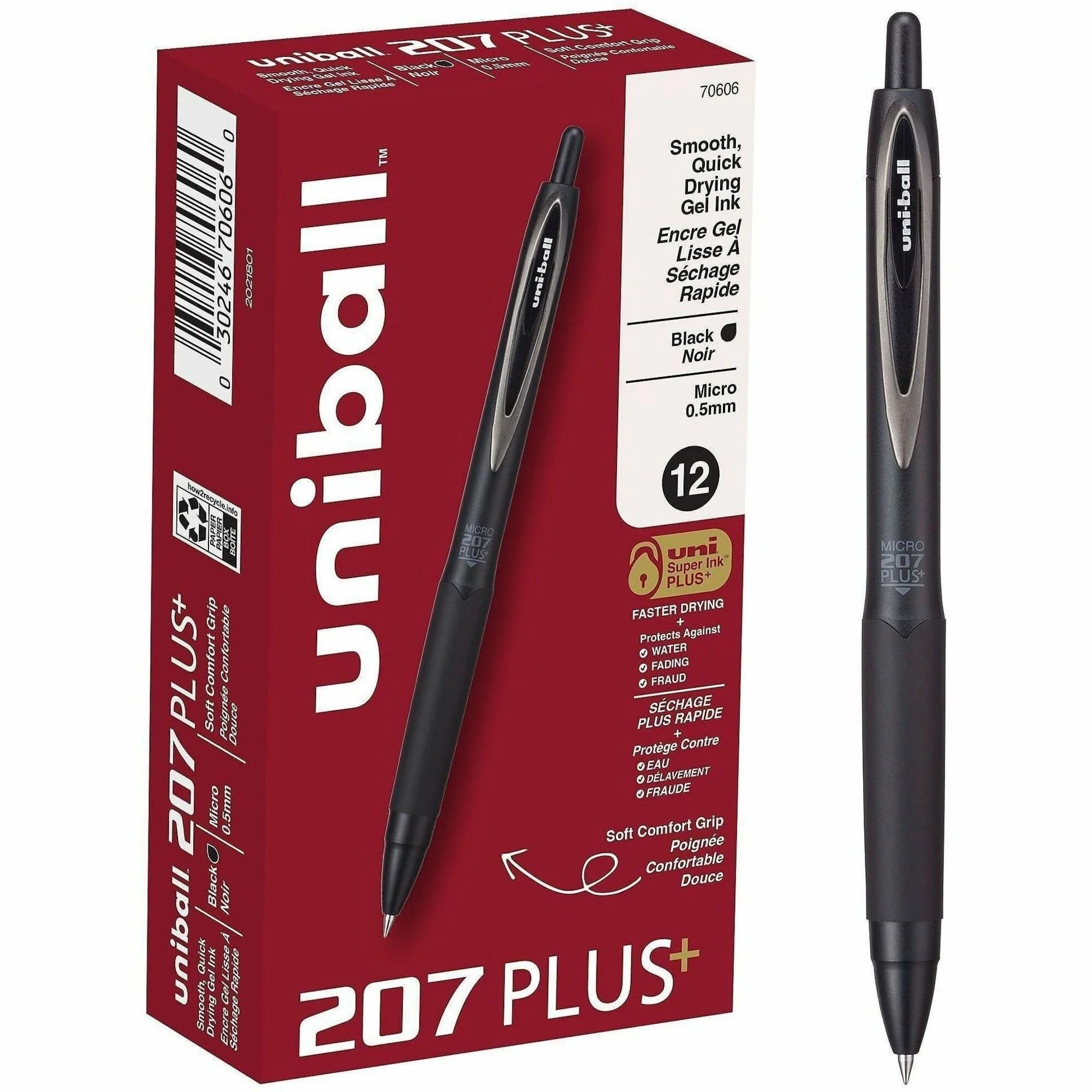 uni-ball 207 Plus Gel Pens - 0.5mm Medium Point - Black Ink - Nanofiber - Metallic Barrel