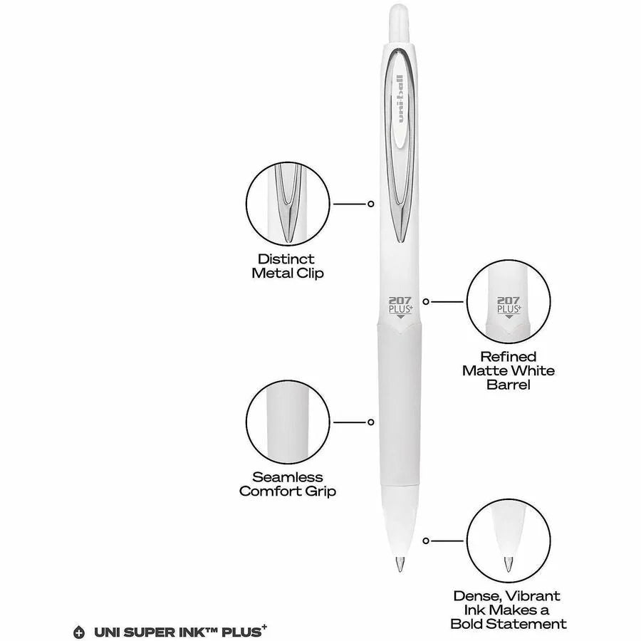uni-ball 207 Plus Gel Pens - 0.7mm Medium Point - Black Ink - Nanofiber - 4 Pack