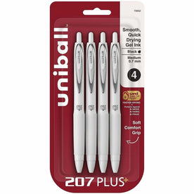 uni-ball 207 Plus Gel Pens - 0.7mm Medium Point - Black Ink - Nanofiber - 4 Pack