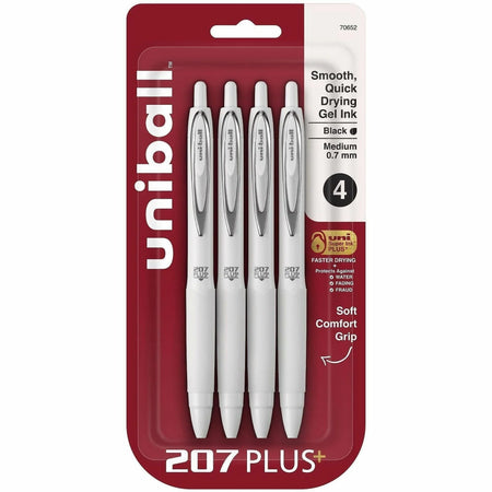 uni-ball 207 Plus Gel Pens - 0.7mm Medium Point - Black Ink - Nanofiber - 4 Pack