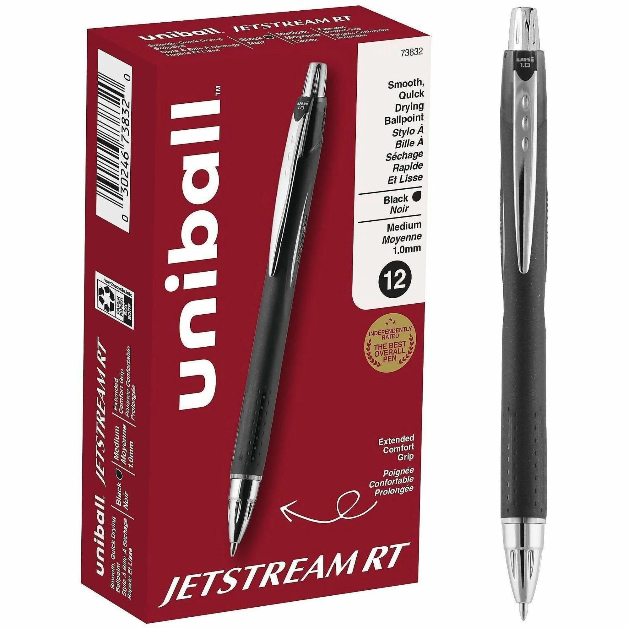 uni-ball Jetstream RT Ballpoint Pen - 1mm Medium Point - Black Ink - Pigment-Based - 1 Dozen - Pens
