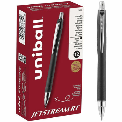 uni-ball Jetstream RT Ballpoint Pen - 1mm Medium Point - Black Ink - Pigment-Based - 1 Dozen - Pens