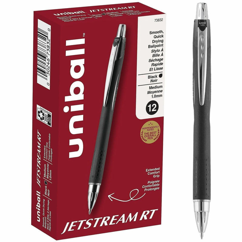 uni-ball Jetstream RT Ballpoint Pen - 1mm Medium Point - Black Ink - Pigment-Based - 1 Dozen - Pens