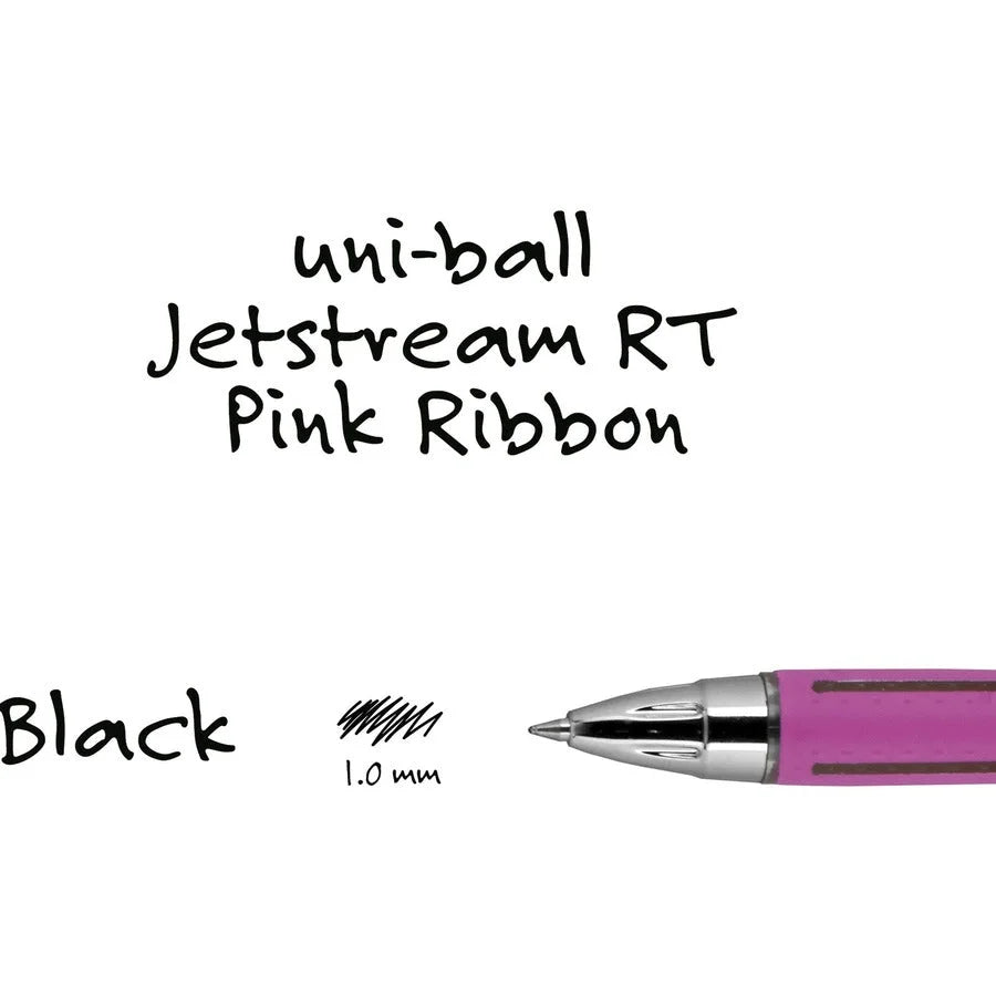 uni-ball Jetstream RT Pink Ribbon Ballpoint Pen - Gel-based Hybrid - 1mm Medium Point - Black Ink - Barrel - 1 Dozen