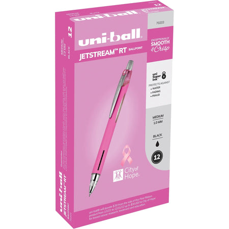 uni-ball Jetstream RT Pink Ribbon Ballpoint Pen - Gel-based Hybrid - 1mm Medium Point - Black Ink - Barrel - 1 Dozen