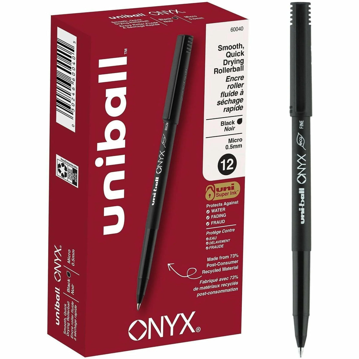 uni-ball Onyx Rollerball Pens: 0.5mm Micro Point Black Ink Matte Barrel - Pens