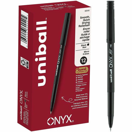 uni-ball Onyx Rollerball Pens: 0.5mm Micro Point Black Ink Matte Barrel - Pens