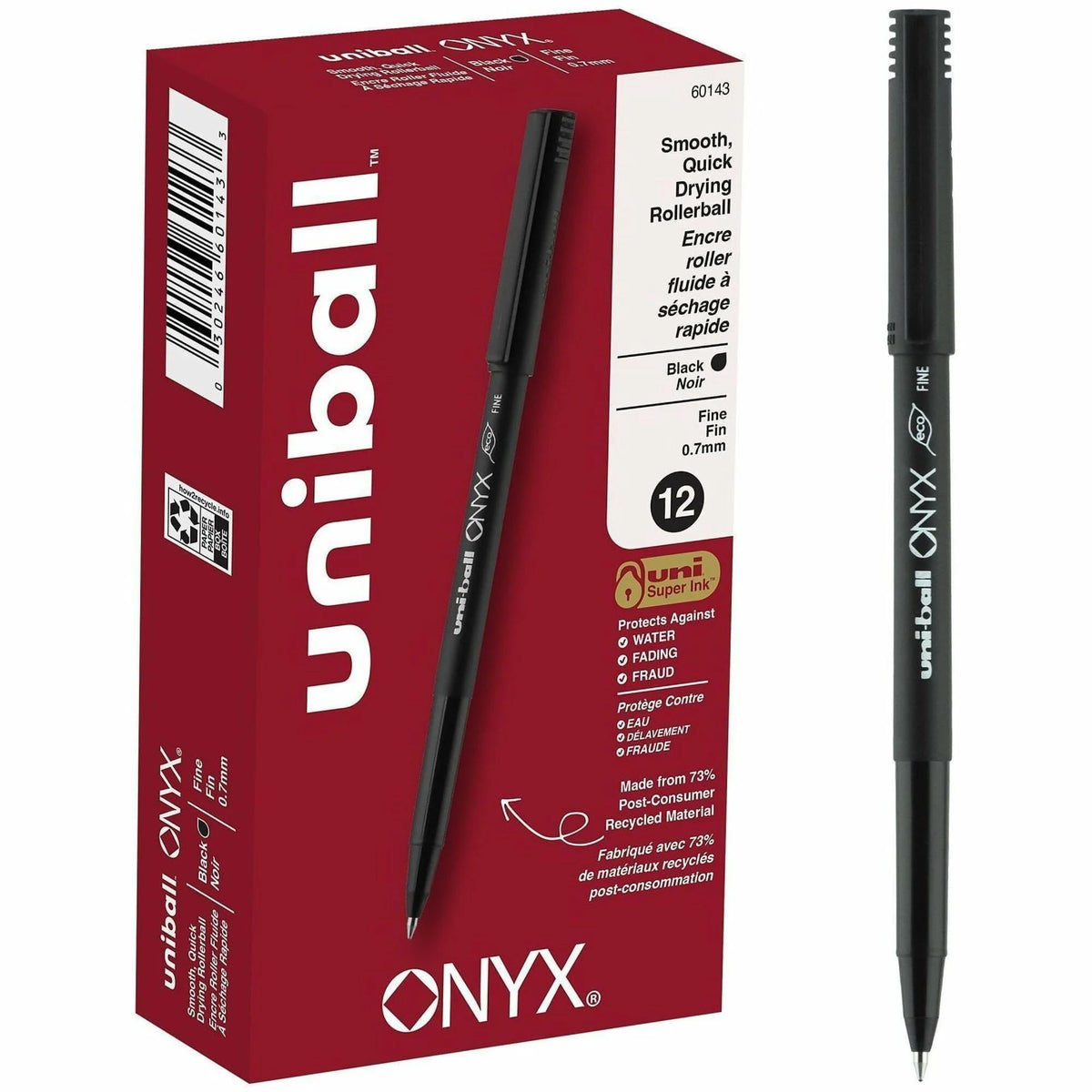 uni-ball Onyx Rollerball Pens: 0.7mm Fine Point Black Ink Matte Barrel - Pens