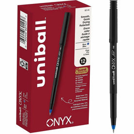 uni-ball Onyx Rollerball Pens: 0.7mm Fine Point Blue Ink - Metal Tip - 12 Pens
