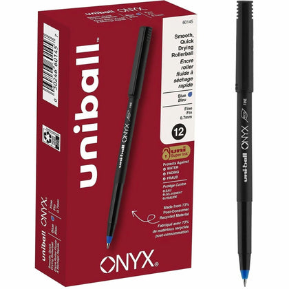 uni-ball Onyx Rollerball Pens: 0.7mm Fine Point Blue Ink - Metal Tip - 12 Pens