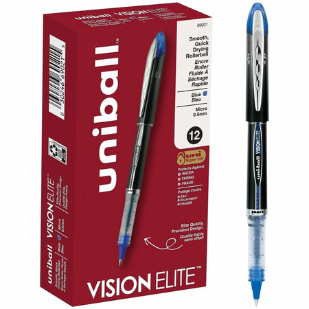 uni-ball Vision Elite Rollerball Pen: 0.5mm Micro Point Blue Ink Pigment-based - Pens