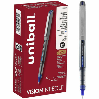 uni-ball Vision Needle Rollerball Pens - 0.7mm Fine Point - Blue Ink - Liquid - 1 Dozen