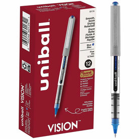 uni-ball Vision Rollerball Pens: 0.7mm Fine Point Blue Ink Pigment-Based - 1 Dozen - Pens