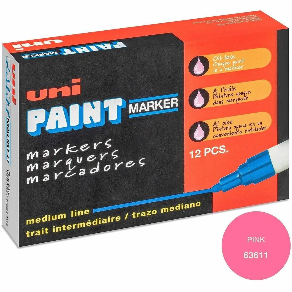 uni-Paint PX-20 Oil-Based Paint Marker - Medium Point - Pink Ink - White Barrel - Markers & Dry-Erase