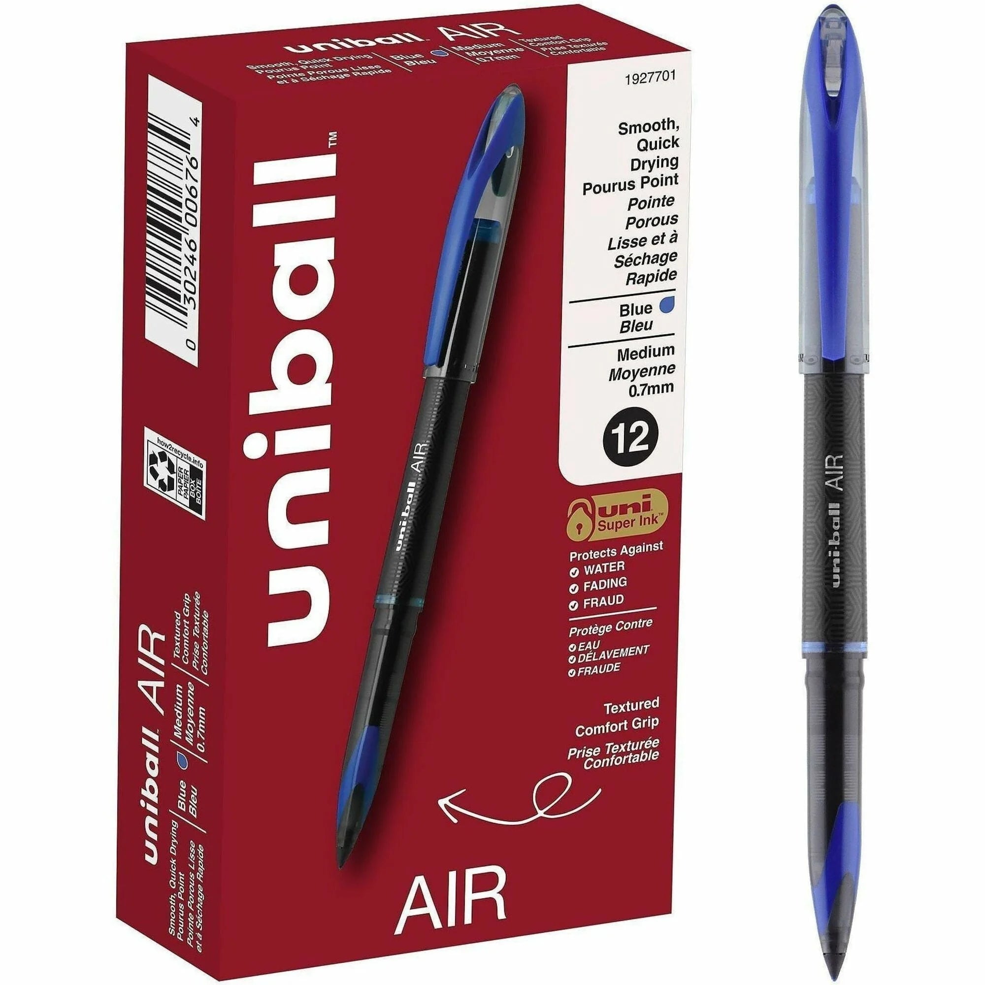 Uniball™ Air Porous Point Pen: 0.7mm Medium Blue Ink Hybrid - Black Barrel - Pens