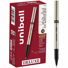 Uniball™ Deluxe Rollerball Pens: 0.7mm Fine Point Black Ink - Champagne Barrel - Pens