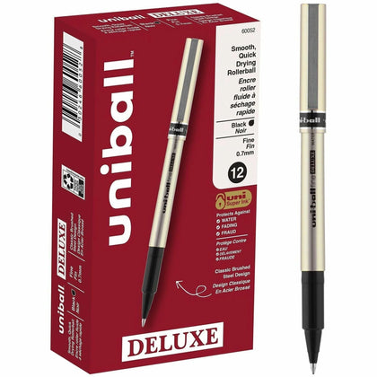 Uniball™ Deluxe Rollerball Pens: 0.7mm Fine Point Black Ink - Champagne Barrel - Pens