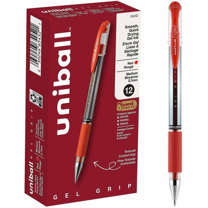 uniball™ GEL GRIP Gel Pens - 0.7mm Red Ink - Stainless Steel Tip - Versatile