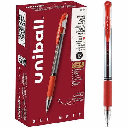 uniball™ GEL GRIP Gel Pens - 0.7mm Red Ink - Stainless Steel Tip - Versatile