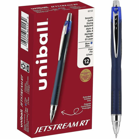 Uniball Jetstream RT Ballpoint Pen - Fine 0.7mm Blue Ink - Pigment-based - 1 Dozen - Pens