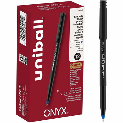 Uniball™ Onyx Rollerball Pens - 0.5mm Micro Point - Blue Ink - 1 Dozen