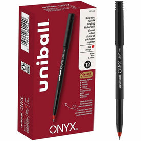 Uniball Onyx Rollerball Pens: 0.7mm Fine Point Red Ink - Metal Tip - 1 Dozen - Pens
