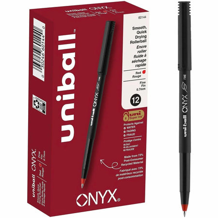 Uniball Onyx Rollerball Pens: 0.7mm Fine Point Red Ink - Metal Tip - 1 Dozen - Pens