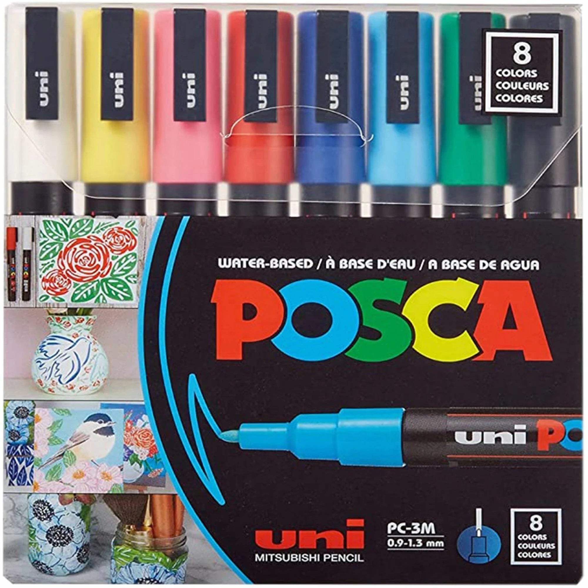 Uniball Posca PC-3M Paint Markers - Fine Point - 8 Colors - Water & Pigment-based - Dry-Erase