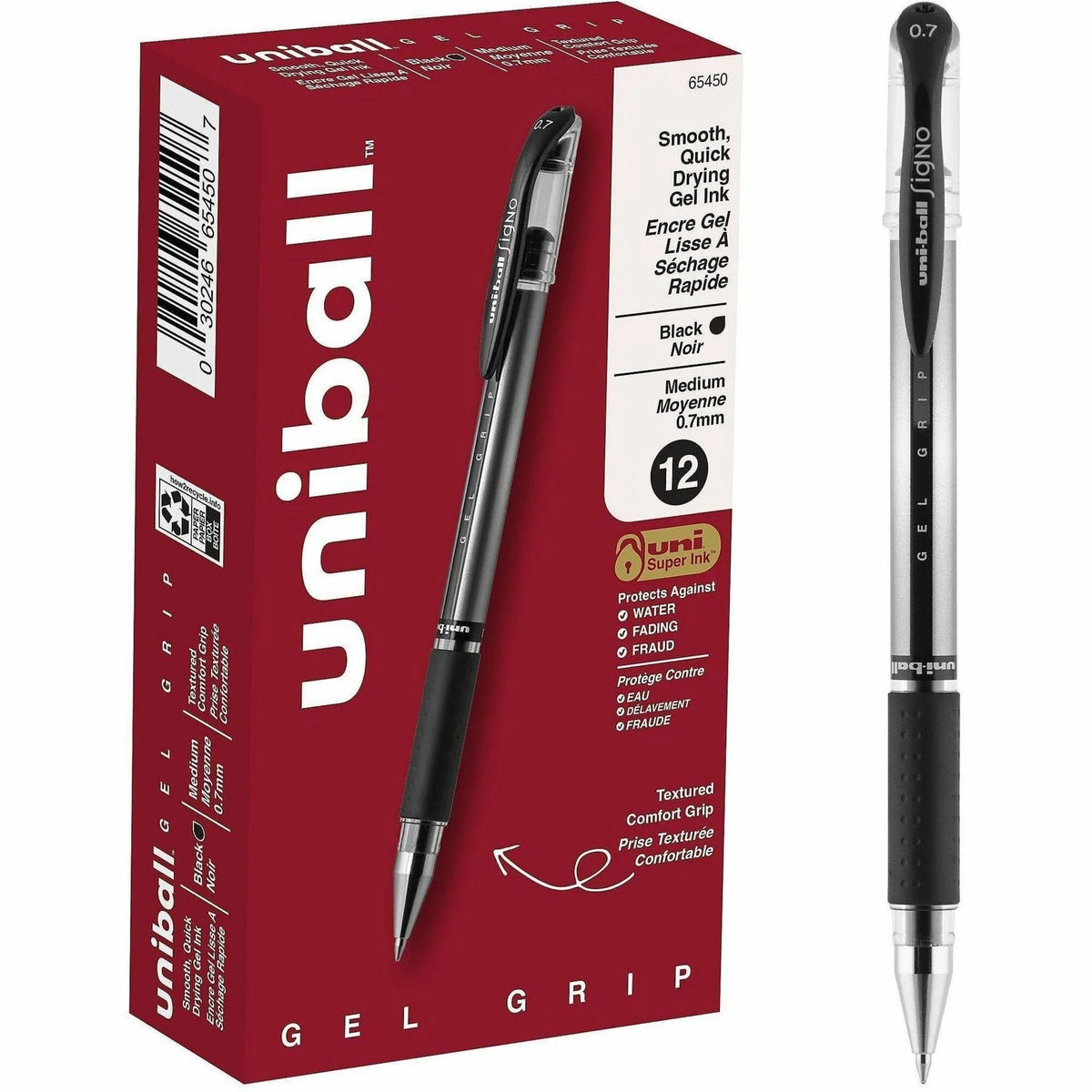 Uniball Signo Gel Pen: 0.7mm Medium Point Black Ink Stainless Steel Tip - Pens