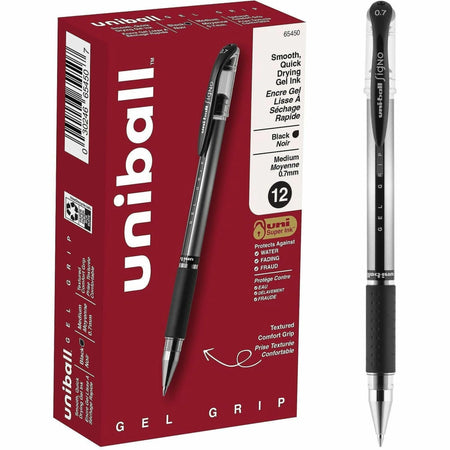 Uniball Signo Gel Pen: 0.7mm Medium Point Black Ink Stainless Steel Tip - Pens