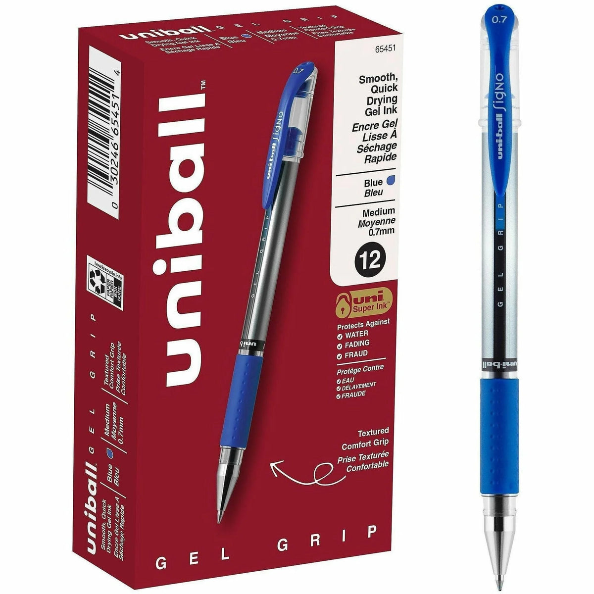 Uniball Signo Gelstick Blue Gel Pen - 0.7mm Medium Point - Stainless Steel Tip - Pens