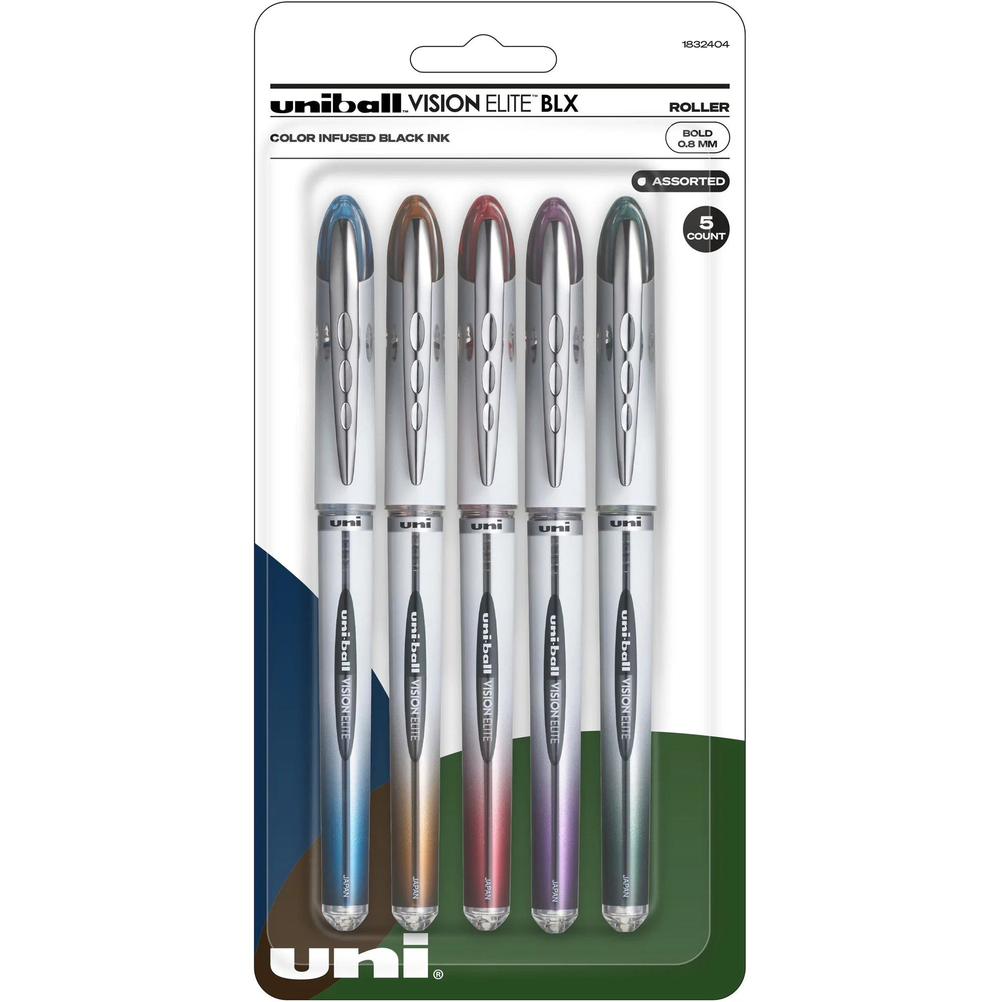 uniball™ Vision Elite BLX Rollerball Pens - Bold Point - Assorted Ink Colors - 5-Pack