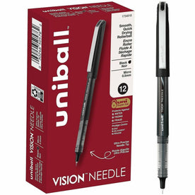 Uniball Vision Needle Rollerball Pens - 0.5mm Micro Point - Black Ink - Liquid