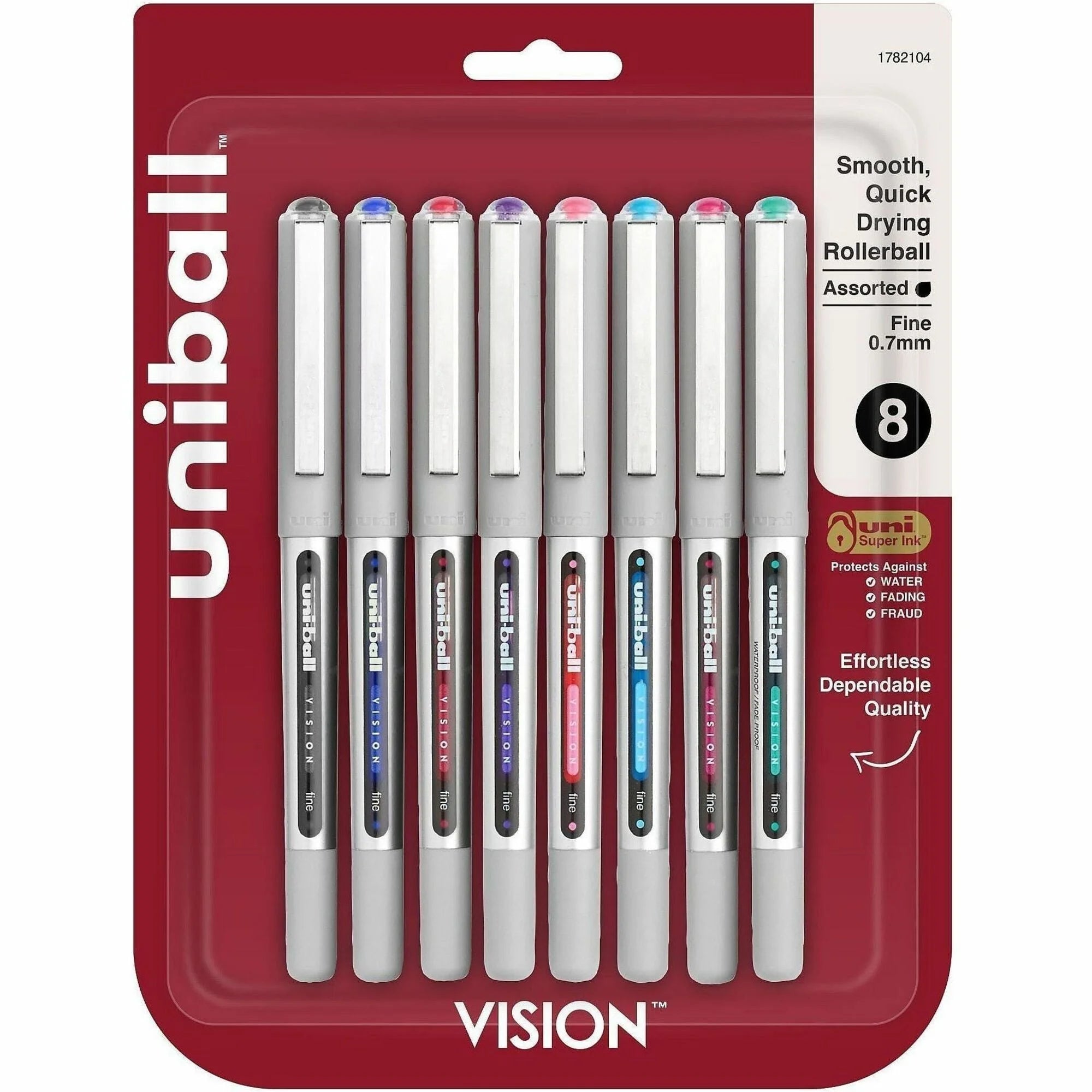 Uniball Vision Rollerball Pen: 0.7mm Bold Point Assorted Liquid Ink - 8 Pack - Pens
