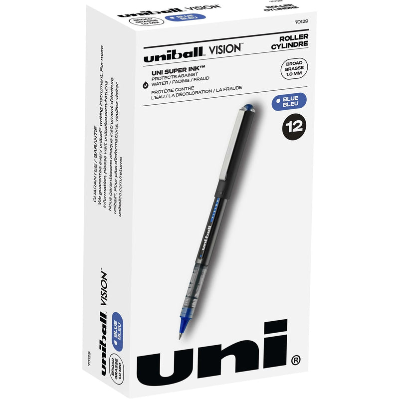 Uniball Vision Rollerball Pen: 1mm Broad Point Blue Ink - 1 Dozen - Pens