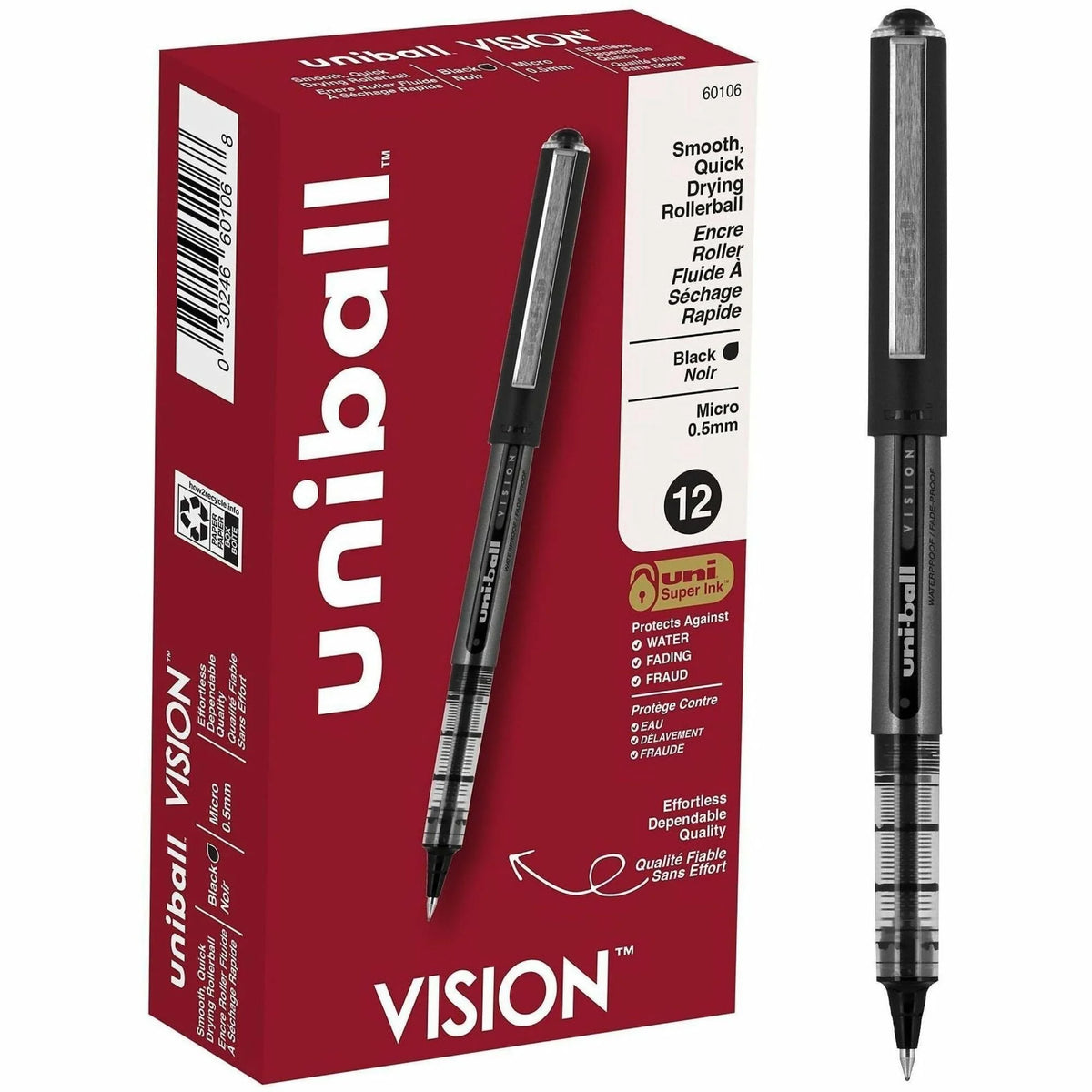 uniball™ Vision Rollerball Pens - 0.5mm Micro Point - Black Pigment Ink