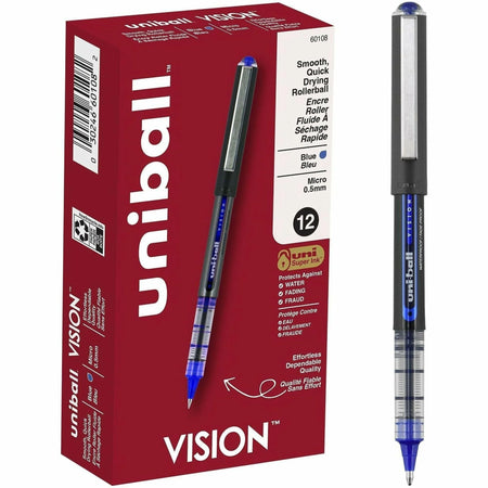 Uniball Vision Rollerball Pens: 0.5mm Micro Point Blue Ink - Pens