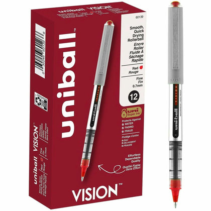 uniball™ Vision Rollerball Pens - Fine 0.7mm Red Ink - 1 Dozen