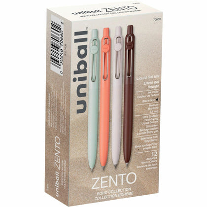 Uniball Zento Retractable Liquid Gel Pens - Smooth 0.7mm Medium Point - Black Ink