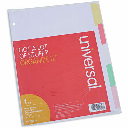 Universal Deluxe Write-On/Erasable Tab Index, 5-Tab, 11 x 8.5, White, Assorted Tabs, 1 Set - Alternate-Image1