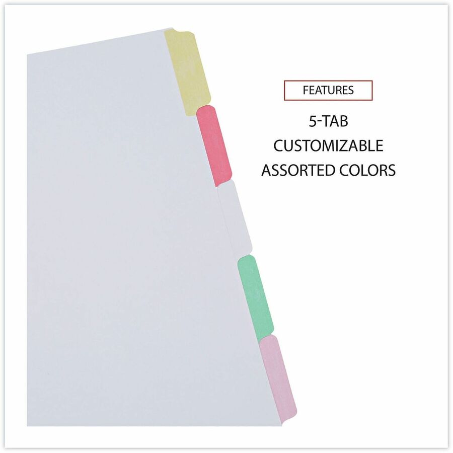 Universal Deluxe Write-On/Erasable Tab Index, 5-Tab, 11 x 8.5, White, Assorted Tabs, 1 Set - Alternate-Image3