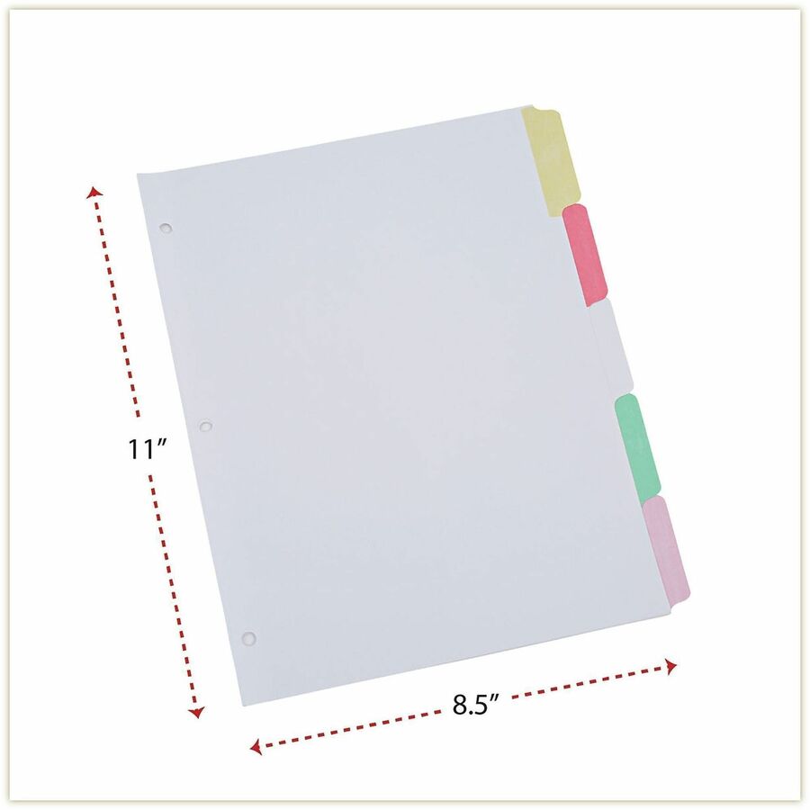 Universal Deluxe Write-On/Erasable Tab Index, 5-Tab, 11 x 8.5, White, Assorted Tabs, 1 Set - Alternate-Image2