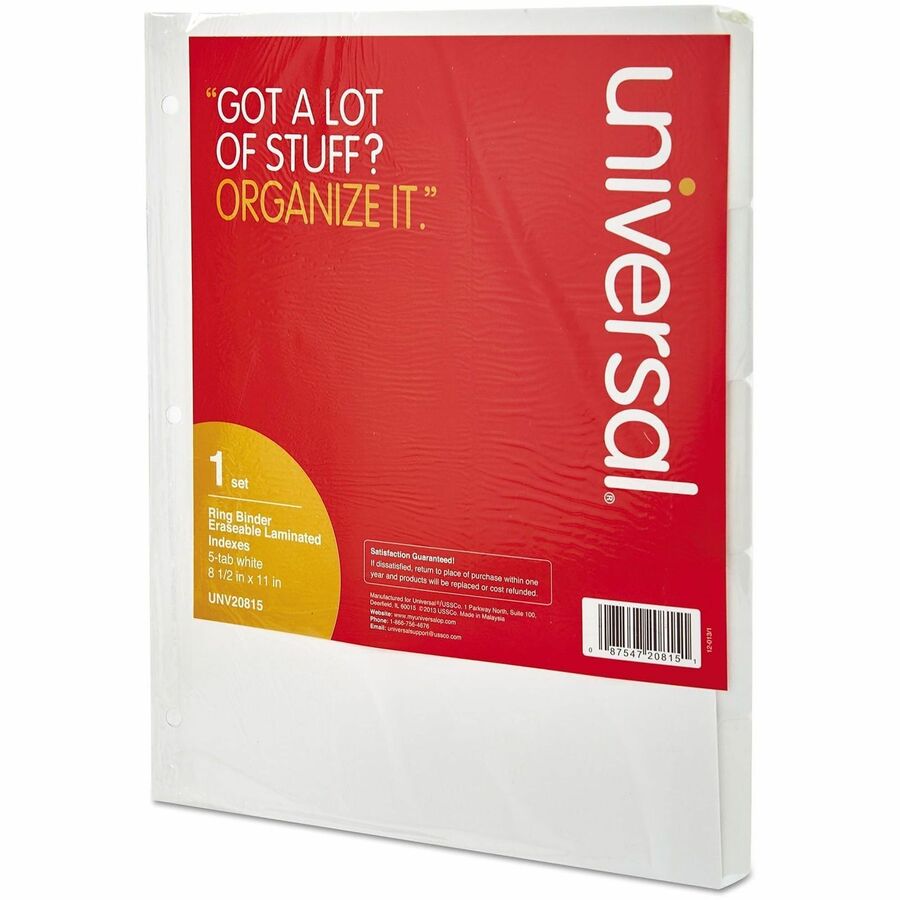 Universal Deluxe Write-On/Erasable Tab Index, 5-Tab, 11 x 8.5, White, White Tabs, 1 Set - Alternate-Image2