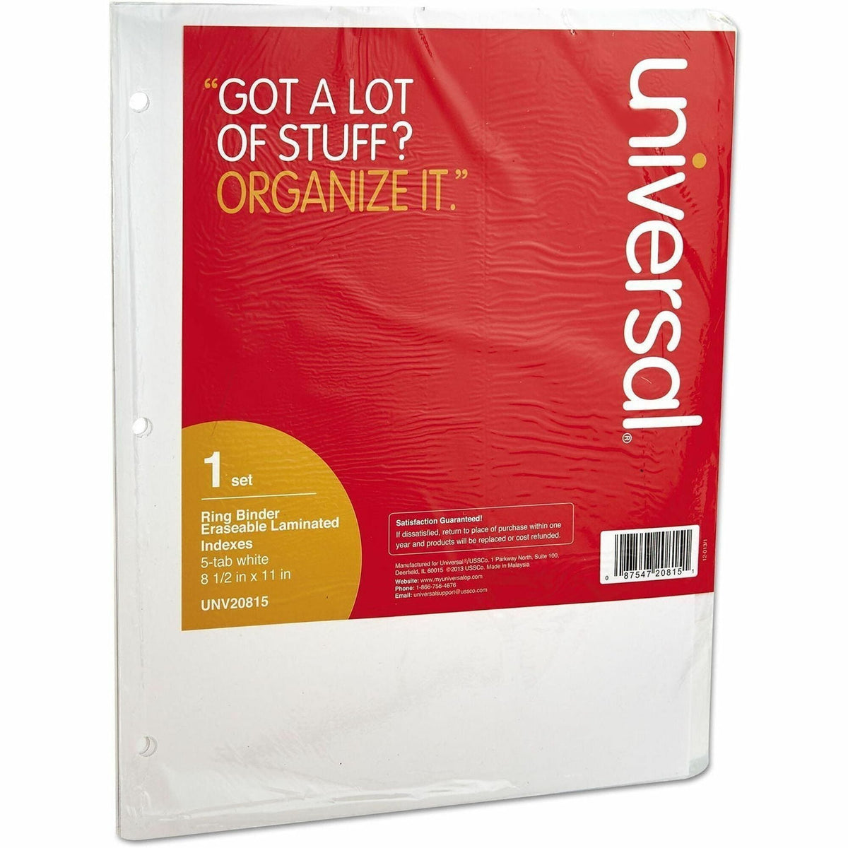 Universal Deluxe Write-On/Erasable Tab Index, 5-Tab, 11 x 8.5, White, White Tabs, 1 Set - 2000