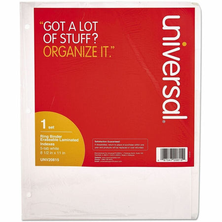 Universal Deluxe Write-On/Erasable Tab Index, 5-Tab, 11 x 8.5, White, White Tabs, 1 Set - Alternate-Image1