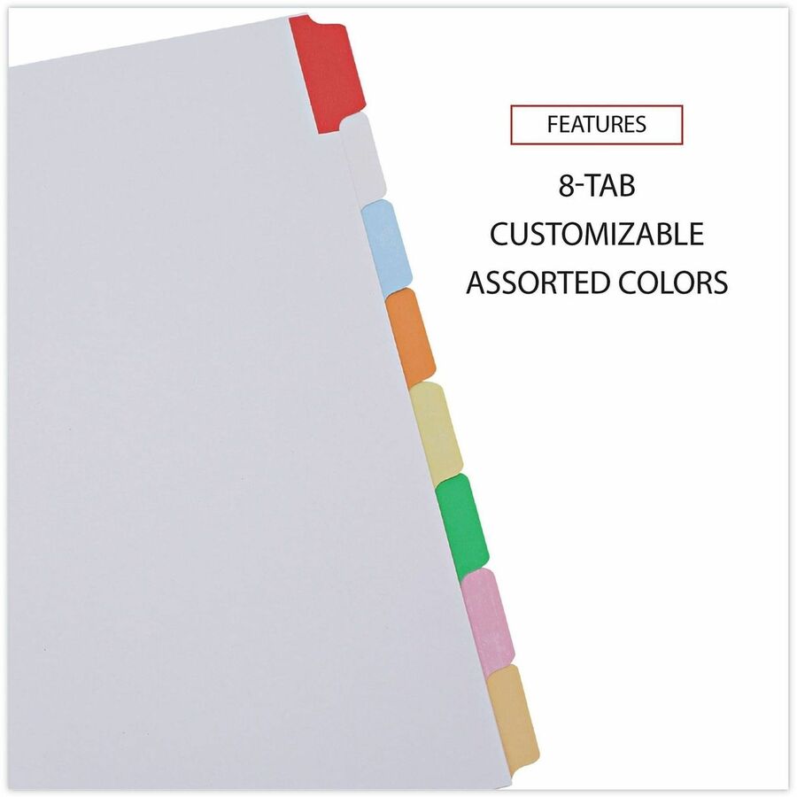 Universal Deluxe Write-On/Erasable Tab Index, 8-Tab, 11 x 8.5, White, Assorted Tabs, 1 Set - Alternate-Image2