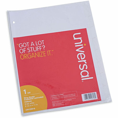 Universal Deluxe Write-On/Erasable Tab Index, 8-Tab, 11 x 8.5, White, White Tabs, 1 Set - Alternate-Image1